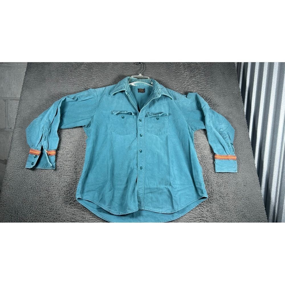 Vintage Sears Western Turquoise Denim Shirt‎ with Orange Accent Bands